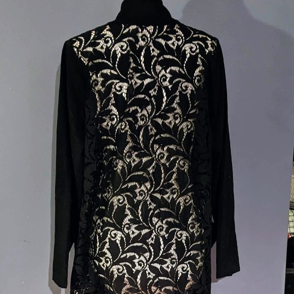 LOGO by Lori Goldstein Open Front Slub Cardigan w/Lace Detail XL - Picture 5 of 11